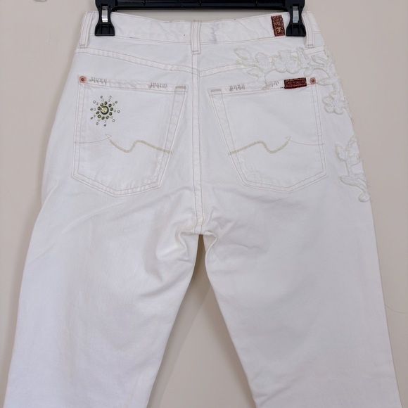7 For All Mankind Boho Mid Rise Embellished White Denim Preppy flare leg jeans - Picture 4 of 16